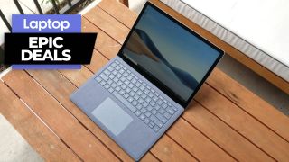 Surface Laptop 4 outside on a wooden table